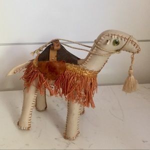 Vintage leather camel figurine Hand stitched boho